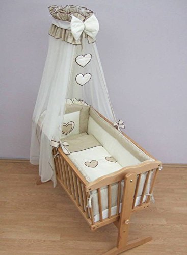 Crib Chiffon Canopy / Drape / Mosquito Net + Moses Basket Holder - Heart Beige
