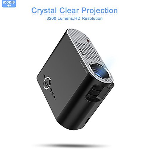 iCODIS G6 Video Projector, Supports 1080P, 3200 Lumens LCD, HD Resolution, 3000:1 Static, Multimedia Home Theater Digital Projector.