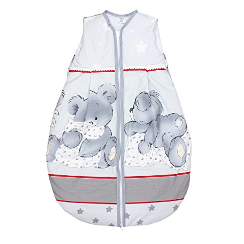 Preisvergleich Produktbild Babyschlafsack ohne Ärmel Kinderschlafsack Wattierter Baby Schlafsack Eulen Giraffe Elefanten, Farbe: Bärchen Grau / Rot, Größe: 62-74