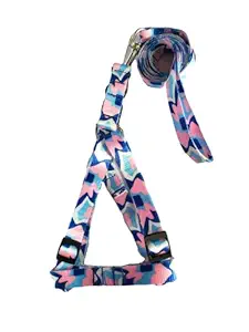 Woofy Dog Harness 3/4 Inch and Leash Soft Nylon Color-Full Printed 0.75 Inch, Nylon Adjustable Leash with Harness Set Printed Nylon Medium Harness for Medium Dogs Size 22 MM - Colour May Vary