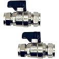 hep® 15mm Full Bore Isolating Ball O Fix Valve Straight for Tap Connector Flexi Pipes with Thumb Trun Black Lever for Hot & Cold WRAS Approved Pack of 2