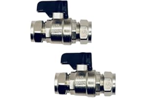 HEP BRINGING YOUR SPACE TO LIFE hep® 15mm Full Bore Isolating Ball O Fix Valve Straight for Tap Connector Flexi Pipes with Thumb Trun Black Lever for Hot & Cold WRAS Approved Pack of 2