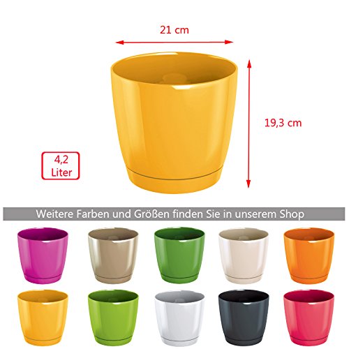 Blumentopf Coubi Ø 21 cm 4,2 L mit Untersetzer glänzend creme aus Kunststoff - 2