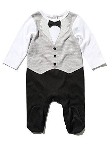 M&Co Newborn Baby Long Sleeve Mock Waistcoat And Bow Tie Smart Cotton Party Tuxedo Bodysuit Grey 0/3 Mnths