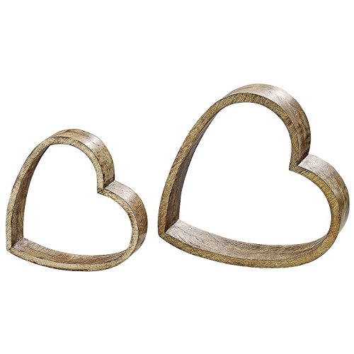 Boltze Deko-Herz 2er Set Mangoholz rustikal 28cm braun