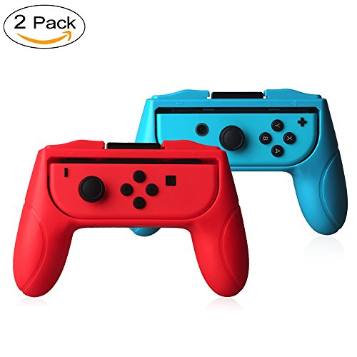 Preisvergleich Produktbild LYSHION Nintendo Switch Kit Controller Joy-Con Griffe, [2PACK] Ergonomischer, verschleißfester Handgriff, Rot + Blau