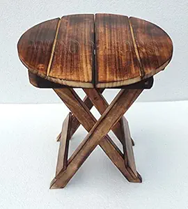 WOOD BOSS Wooden Hand-Crafted Folding Side Stool for Living Room and Office | Small Side Table for lamp, Books, Flower Pot or vase, showpieces