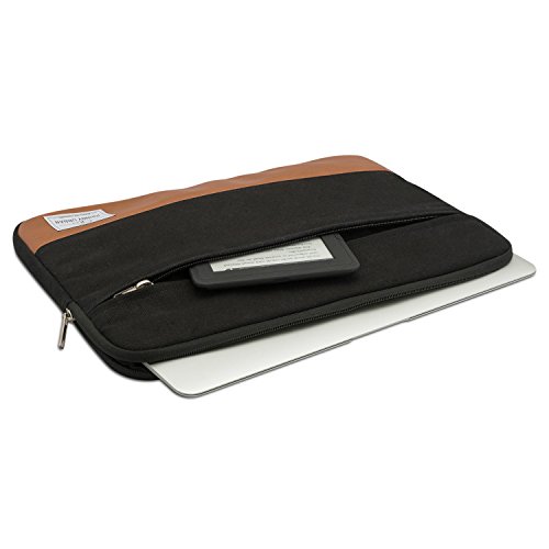 Laptophülle 14 Zoll Schwarz-Braun – Johnny Urban Canvas Laptop Sleeve Schutzhülle für 14 Zoll Laptops, das Dell XPS 15 & das MacBook Pro 15 – Hülle Laptoptasche Notebook Tasche aus Baumwoll Canvas - 4