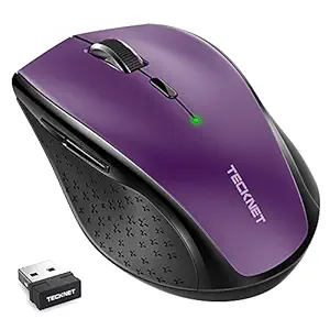 TeckNet M002 2.4G Nano Cordless Optical Mouse - 18 Month Battery Life - Battery Level Indicator - 2.4 GHz -3 Adjustable DPI Levels: 2000/1500/1000dPi - Nano USB Wireless Receiver - Purple