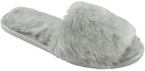 CityComfortLadies Slippers Comfy Open Toe Mule Sliders Women Anti-Slip Rubber Sole Plush Slip On Fluffy Sliders Fur Lined House Shoes Size 3-8 Gifts for Women
