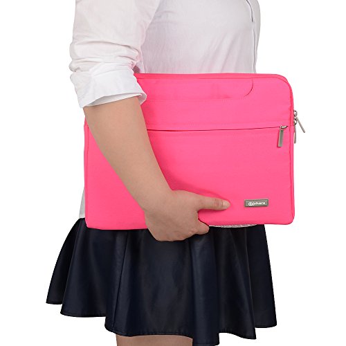 Qishare 11,6-12 Zoll Multifunktions-beweglicher dünner heller Laptop-Schulter-Beutel-Aktenkoffer-Notizbuch-Computer-Taschen-Kasten Ultrabook Netbook tragender Fall-Tablette / Laptop / Chromebook / Macbook / Messenger Fall mit Handgriff und tragendem Bügel für Acer / Asus / Dell / Fujitsu / Lenovo / HP / Samsung / Sony / Toshiba Computer (11,6-12 Zoll, Rosa) - 5