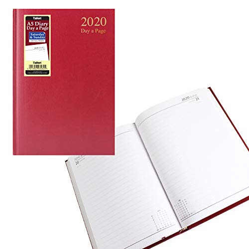 Tallon 2020 A5 Hardback Day a Page Full Sat/Sun Diary 3282 - Red