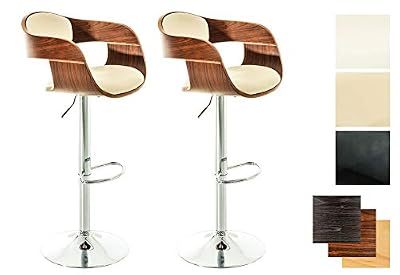 CLP Lot de 2 Tabourets de Bar Kingston Similicuir I Set 2 Tabourets de Bar Réglable en Hauteur avec Dossier et Repose-Pied Ergonomique I Couleur : Noyer/crème