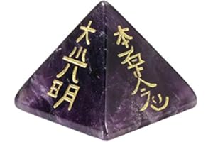 AITELEI Piedras Preciosas Naturales Reiki Símbolo Pirámide-Amatista/Cuarzo Claro/Lapislázuli Cristal Piramida Piedra curativa Grabado Reiki Artesanía de Piedra Natural