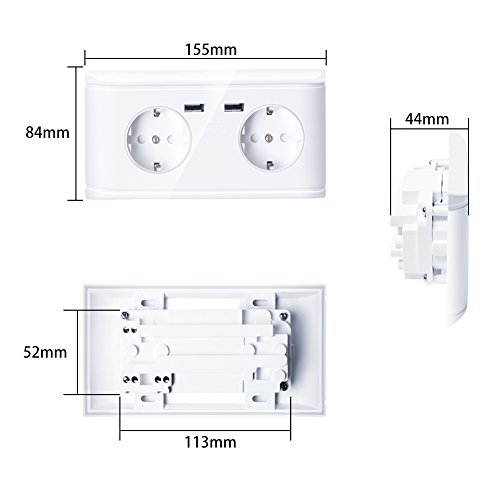 Doppia Presa Schuko Con 2 x USB, il carico di tutti i dispositivi iPod iPhone iPad Smartphone MP3 e Si Inserisce In Doppia Presa Da Incasso