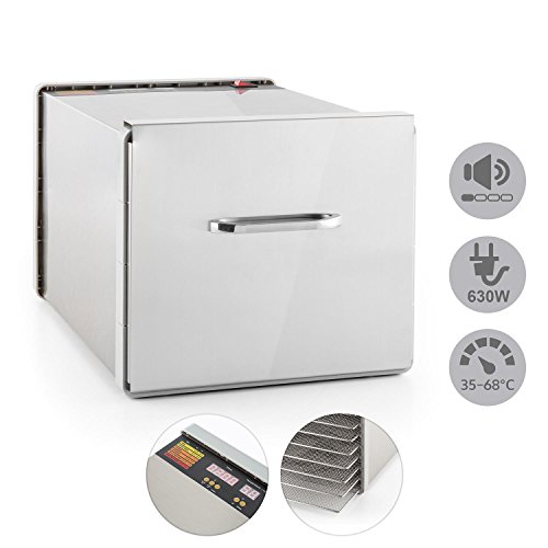 Klarstein Fruit Jerky Pro 8 Dörrgerät Dörrautomat (8 Etagen, 630 Watt, einstellbare Temperatur, Trockenfläche ca. 0,86 m², Ventilator, Edelstahl-Gehäuse, inkl. Handbuch) silber - 2