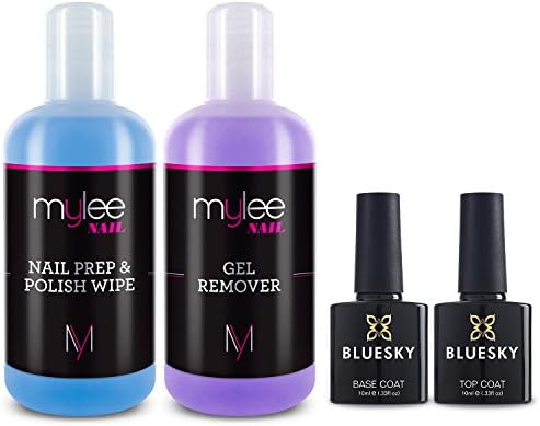 Bluesky Top &amp; Base With Mylee Prep Wipe &amp; Remover UV LED Kit Nail Gel Polish Soak Off NEW
