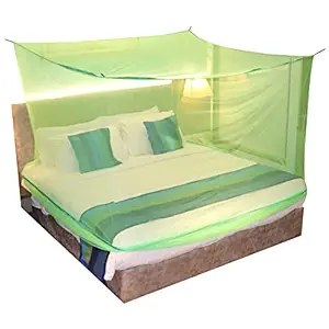 Silver Shine Mosquito Net for Double Bed, King-Size, Square Hanging Foldable Polyester Net (Green-Green)