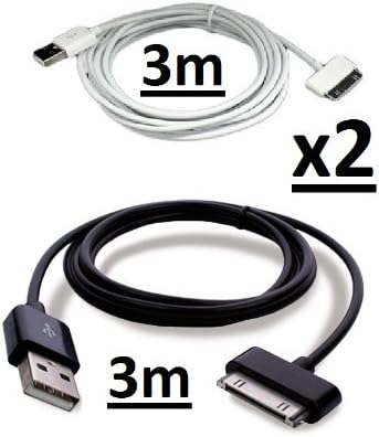 NoveltyThunder - 2 x Cable, 1 Black &amp; 1 White 3M Extra Long 3 Meters 3 Metres Data Sync USB Charger Cable Lead For Samsung Galaxy Note 10.1 N8000 N8110 SAMSUNG GALAXY TAB 2 10.1 P5110 &amp; 7.1
