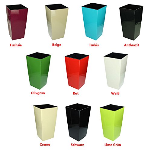 Blumentopf mit Einsatz Hochglanz eckig hoch 400x400x750mm Schwarz Übertopf Pflanzenkübel Blumenkübel Pflanzkübel Pflanzentopf Übertöpfe Blumentöpfe Kunststoff Blumen Pflanzen Garten Terrasse Balkon - 4