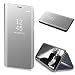Produktbild Silber Klar Aussicht Fenster Etui Hülle für iPhone XS Max,Bookstyle Ultra Dünn Mirror Brieftasche Handyhülle für iPhone XS Max,Moiky Luxuriös Edel Spiegel Bewirken Überzogen Metall Galvanisieren Clear Durchsichtig Ganzkörper Schutz Kunstleder Telefonkasten Handytasche Schutzhülle mit Ständerfunktion + 1 x Frei Displayschutz