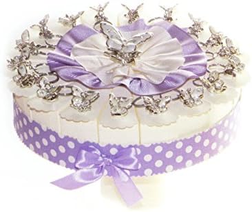 ANGIOLETTO Bomboniere 18 Cake Slice of Cake with Butterfly Keychain Silver Resin Full of white confetti Crispus Chocolate