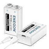 ENEGON Batterie 9V USB Directe Rechargeable Lithium-ION avec câble Micro USB 2 en 1 pour Microphone, détecteurs de fumée, Jouets électroniques, Talkie-walkie et Autres appareils, Lot de 2 Piles