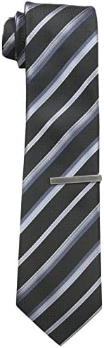 Little Black Tie Men's Fort Green Stripe Necktie with Tie Bar, Black/Silver, One Size