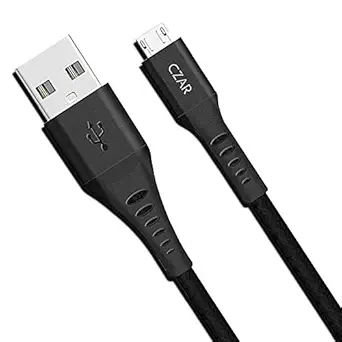 CZARTECH Micro USB Data Cable High Durability - Fast Charging (Nylon Braided, 5 ft/1.5 m) - (Black)