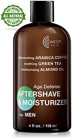 Mens Moisturiser, Organic Ingredients with Caffeine, Grape Seed Extract, Green Tea + Almond Oil -Soothing Aftershave Balm &amp; Anti Aging Cream, Especially for Sensitive Skin &amp; Razor Burn, Paraben Free, No Alcohol - Concept Skin