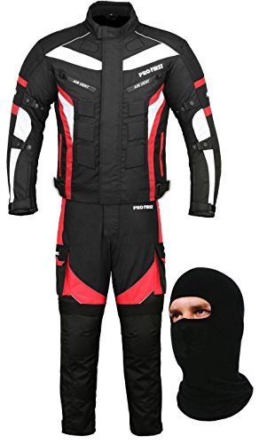 Preisvergleich Produktbild Wasserdichtes Motorrad Klage Gewebe (Jacke + Hose + Balaclava) Motorradbekleidung für alle Wetter - Cordura Fabric - CE Armour - 6 Packs Entwurf - Rot / Red - Small / 36 Inch Chest
