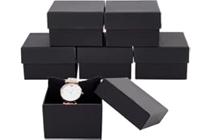BENECREAT 6 Pack Negra Caja de Cartón Craft con Almohada Suave de Presentación Superior Envase para Reloj y Brazalete 8.7x8.7x5.5cm