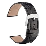 WOCCI Alligator Geprägtes Italien Leder Uhrenarmband 18mm mit Schnalle Silber, Unisex Ersatz (Schwarz)