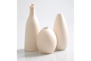 JUZAI Lot de 3 Mini Petits Vases en Ceramique Beige Simple Boho Decoratif pour Centre de Table Deco, Beige