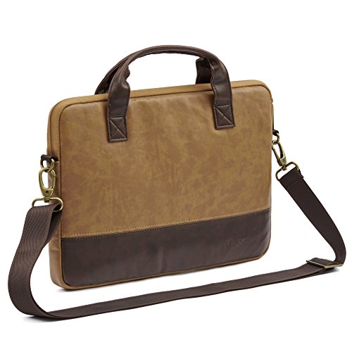 Laptoptasche 13.3, Evecase Premium Doppelfarbige Umhängetasche mit Gepolstert Laptopfach, Fronttasche, Zubehörfach für Laptop in 13,3 Zoll – Fuchs Braun - 3