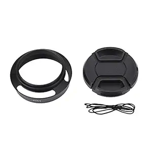 43mm Lens Hood & Cap, Metal Lens Hood with Plastic Lenses Cap, Universal Compatible with Camera Lens of 52mm in Diameter, Black