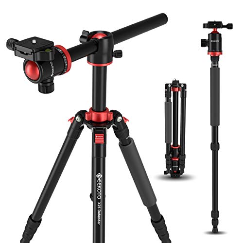 GEEKOTO Stativ Kamerastativ 191cm mit Transversal Mittelsäule, Aluminum Fotostativ mit Einbeinstativ und 360° Panorama Kugelkopf, 1/4" Schnellwechselplatte für Canon Nikon Sony Kamera bis zu 12kg