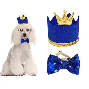 Christmas Pet Party Clown Hat and Blingbling Bow Tie Breakaway Collar Set, Adjustable Headband for Kitten Puppy Small Dogs Cats (Royal Blue)