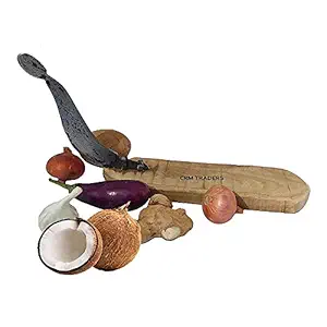 CRM TRADERS Cast Iron Blade Vegetable Fruit Cutter Bengali Boti with Wooden Board and Coconut Scrapper Perfect for Your Kitchen