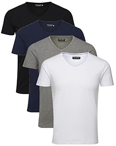 Jack and Jones Herren T-Shirt Basic V-Ausschnitt 4er Pack einfarbig Slim Fit in weiß schwarz blau grau inkl. GRATIS Wäschenetz von B46 (L, 4er Pack Farbmix) Jack and Jones Herren T-Shirt Basic V-Ausschnitt 4er Pack einfarbig Slim Fit in weiß schwarz blau grau inkl. GRATIS Wäschenetz von B46 (L, 4er Pack Farbmix)