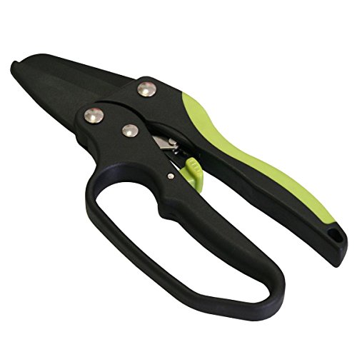 Preisvergleich Produktbild Xclou Ratschenschere in Schwarz und Grün, Ambosschere aus Aluminium mit Ratschenfunktion, kraftsparende Ambossschere mit Schnittstärke von ca. 19 mm