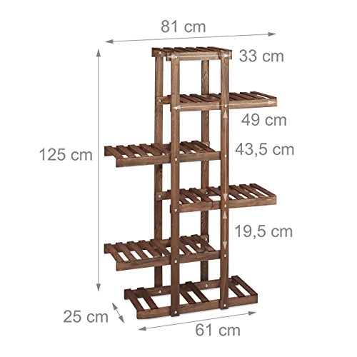 Relaxdays Blumenregal aus Holz, 5 Ebenen, Blumenständer für innen, Mehrstöckig, HBT: ca. 125 x 81 x 25 cm, dunkelbraun - 2