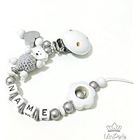 Schnullerkette mit Namen - Bär mit Häkelperle - Blume - Herz - Mädchen - Junge - C028