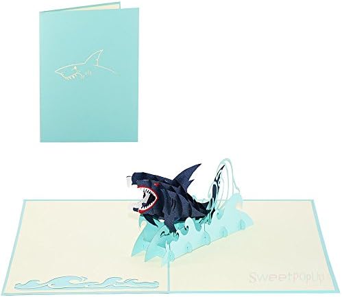 Sweetpopup animal greeting cards, handmade from finest quality paper - 3D pop up cards for birthday mailings greeting (Shark)