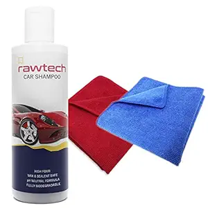 Rawtech Combo of Car Shampoo (250ml) and 2 Microfibre Cleaning Cloth (40 cm x 40 cm) CORT003