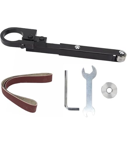 Produktbild von CWOQOCW Bandschleifer-Aufsatz Für 100/125mm Winkelschleifer – Umbausatz Aus Metall Inkl. 2 Schleifbänder & Schlüssel