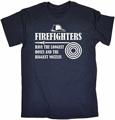 123t Slogans Men's FIREFIGHTERS HAVE THE LONGEST HOSES AND THE BIGGEST NOZZLES (L - NAVY) LOOSE FIT T-SHIRT
