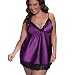 Produktbild Damen sexy Dessous Nachtkleid Satin Negligee Straps Einfarbig Glatt Temptation Nachthemd Babydoll mit Spitze Dekor