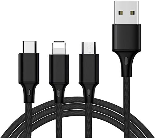 3 in 1 Multiple USB Charging Cable with 8pin lightning/Micro USB/Type USB C, MYECOGO Aluminum alloy Nylon Braided Multi charger Connector for Android Devices iPhone 7 plus/iPad/Macbook(3.9 feet Black)