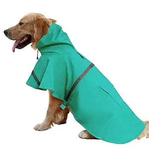 Mikayoo Large Dog Raincoat Ajustable Pet Waterproof Clothes Lightweight Rain Jacket Poncho Hoodies with Strip Reflective(Lake Blue,XXL)